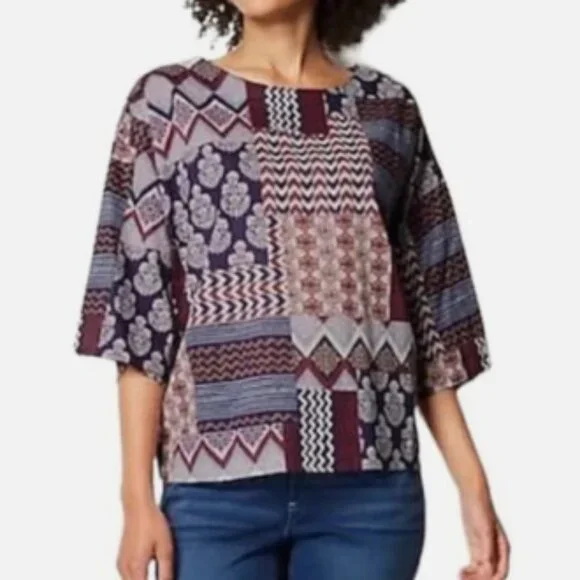 Pure Jill J. Jill Top Blouse Medium Petite Organically Grown Cotton Bohemian