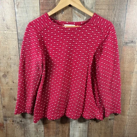 Coldwater Creek Red Swiss Dot Textured Knit Top Medium Classic Preppy Nautical