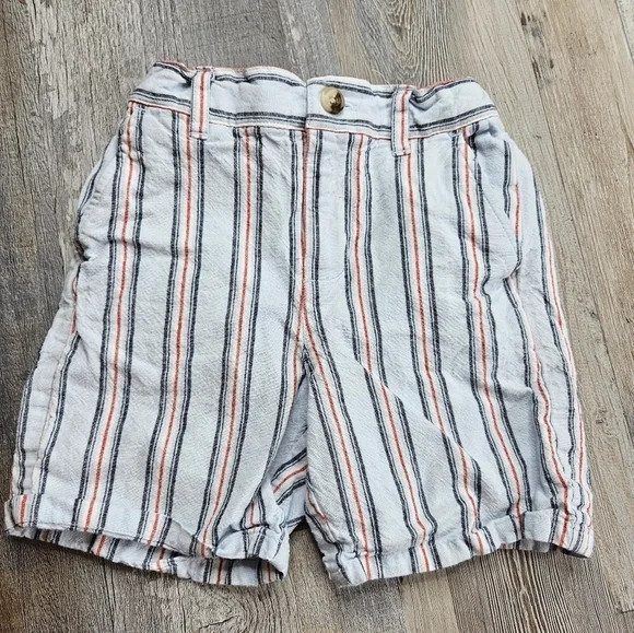 Janie and Jack Linen Blend #bluetag Shorts 18-24 months Blue + Red Stripe puppy
