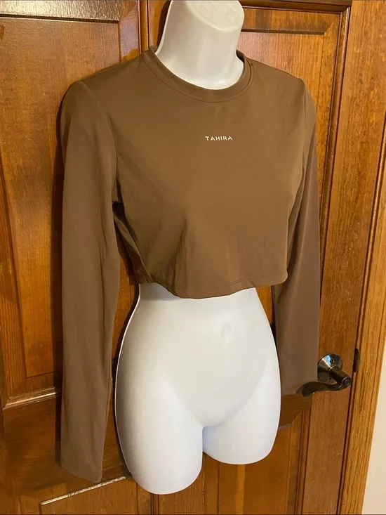 Tahira Seamless Crop Long Sleeve Athletic Top Logo Gym Size Large