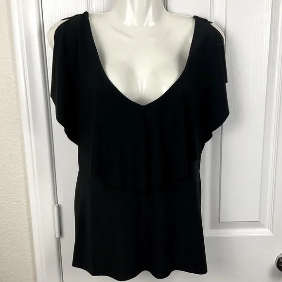 Pre-Owned White House Black Market Black Sleeveless Top with Ruffles, Size M