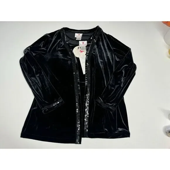 Quacker Factory Jacket Top Set Womens L Black‎ Velvet Sequins Evening Formal New