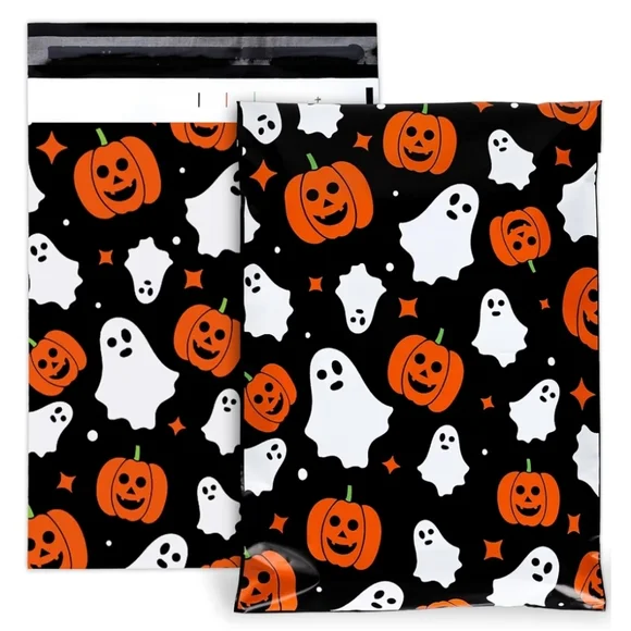 25 Pack Halloween Poly Mailers 10x13 Pumpkin Ghost Spooky Shipping Bags Black