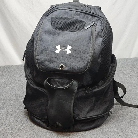 Under Armour Softball Backpack Black Hexagon Pattern Sports Gym Bag Baseball
