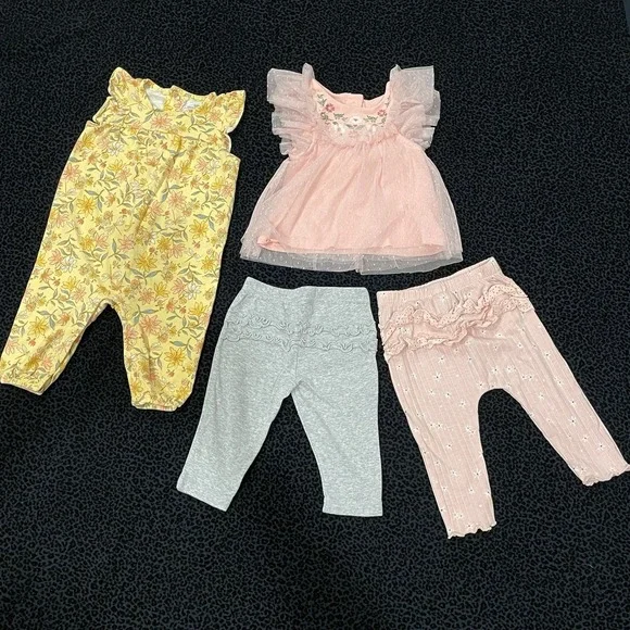 Girls Summer Outfit Baby 6-9M Toddler Lot Of 4 Bundle Floral Romper Pants Set