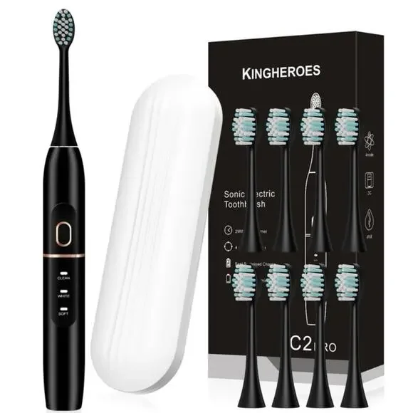 Kingheroes C2 Pro Sonic Electric Toothbrush Rechargeable 4 Modes Timer New