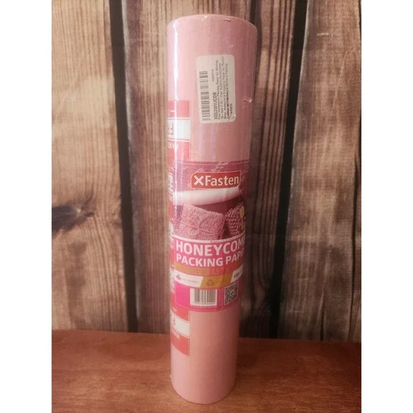XFasten Pink Honeycomb Packing Paper 15 Inch x 131 Foot Roll w/ Fragile Stickers