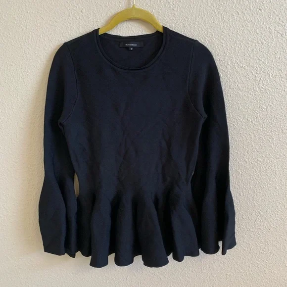 Olivaceous peplum Black Top With Bell Sleeves NWOT🌴