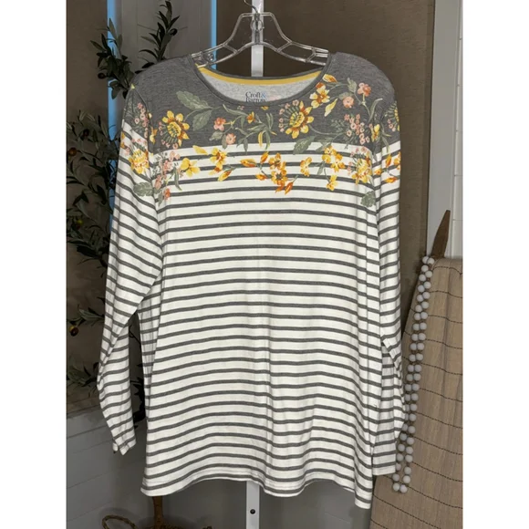 Croft & Barrow Striped Floral Long Sleeve Tee, Woman’s Size 1X
