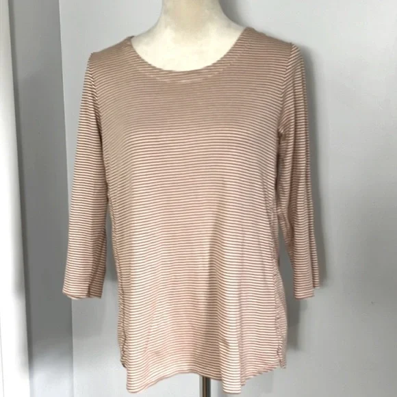 J JILL PIMA COTTON CREWNECK 3/4 SLEEVE TEE SZ M RUST CREAM SOFT