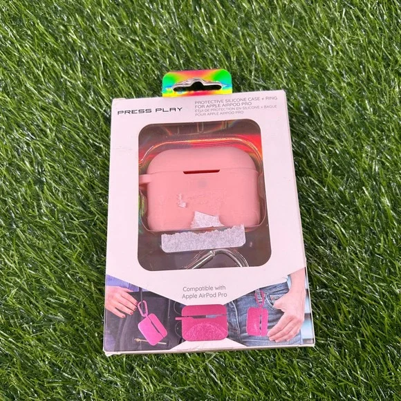 Press Play Protective Silicone Case + Ring for Apple Airpod‎ Pro Pink New