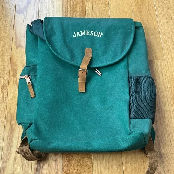 Jameson Whiskey Green Backpack with Brown Accents