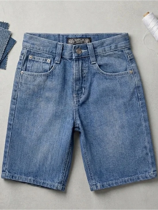 JAMPLAY Boys Denim Shorts | Medium Wash Classic Five-Pocket Jean Jorts