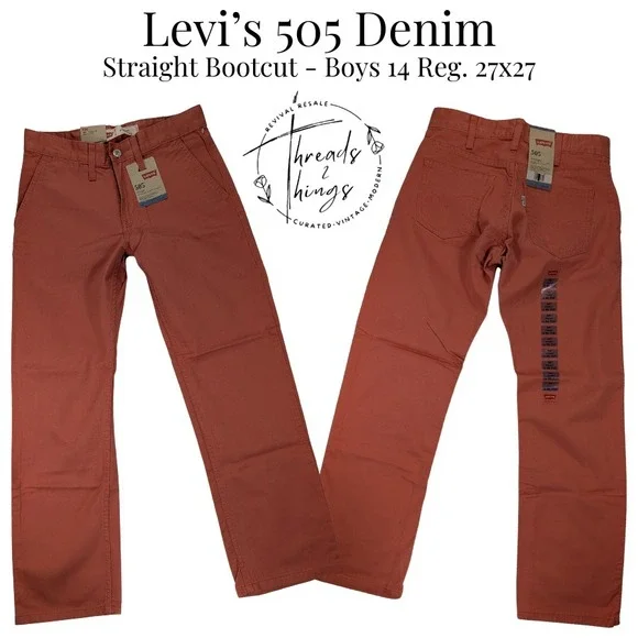 NWT Levi's 505 Jeans Boys 14 Reg 27x27 Salmon Pink Denim Straight Bootcut Cotton