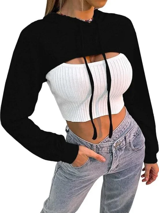 Long Sleeve Cropped Hoodie Sweatshirt Crop Top Rave Streetwear