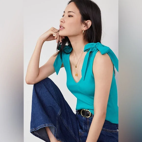 Maeve by Anthropologie Rafaela bow tie tank in teal