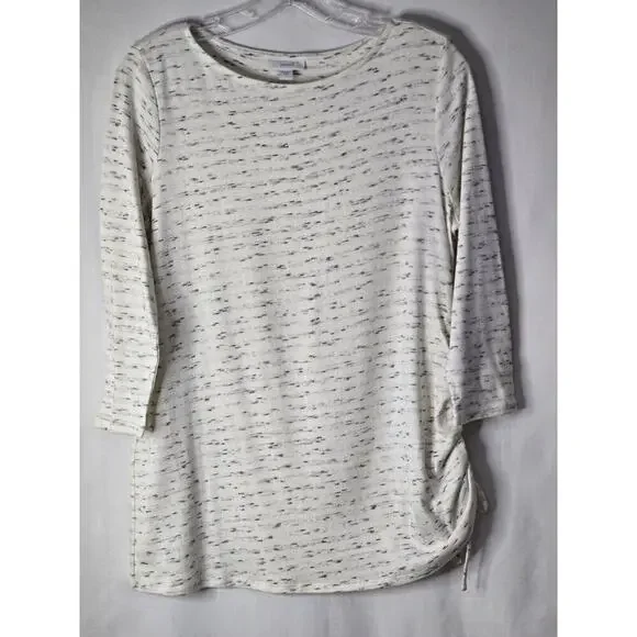 Pure Jill J. Jill Space Dye Cream Asymmetric Hem 3/4 Sleeve Tunic Top Size Small
