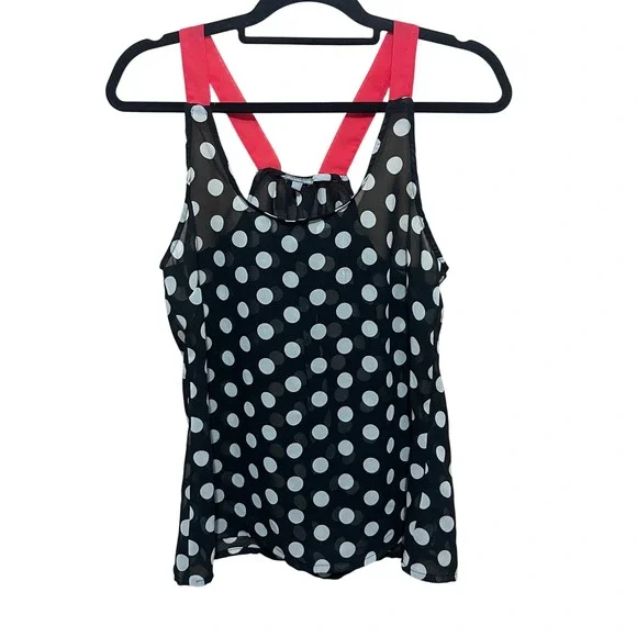Charlotte Russe Polka Dot Tank Top Sheer Sleeveless Blouse Casual‎ Black M