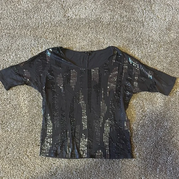 ⚡️Express‎ Boxy Sequin Gray Blouse