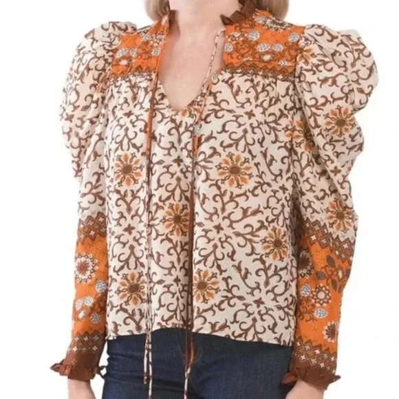 House Of Harlow Long Sleeve Puff Shoulder Top Size Medium