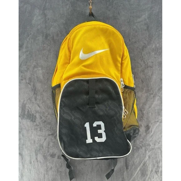 Rare VTG Nike Y2K Soccer Backpack #13 Yellow Black School Sports Bag Unisex