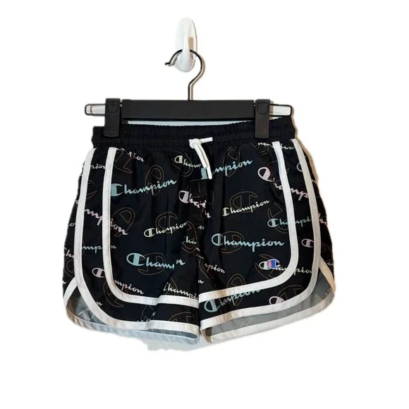 Champion Girls Black Logo Print Dolphin Athletic Shorts‎ Size 7/8 Drawstring