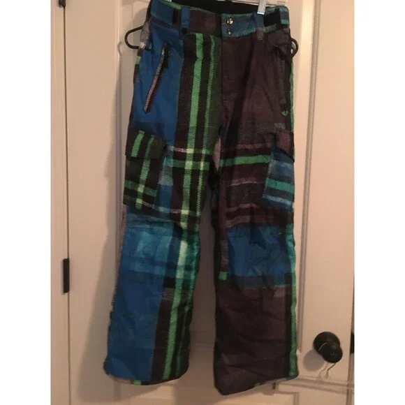 Quiksilver Boys Plaid Insulated Lined Pants Winter Ski Snow Size Large