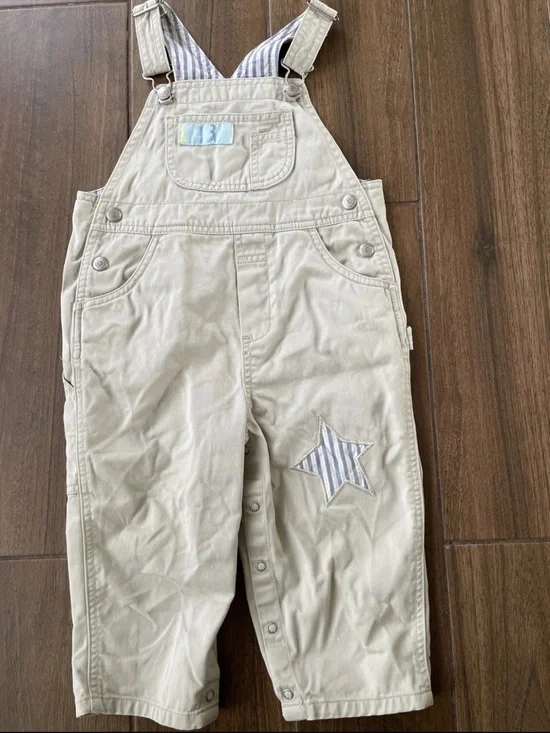 Vintage GAP Beige Overalls with Blue-White Striped Star