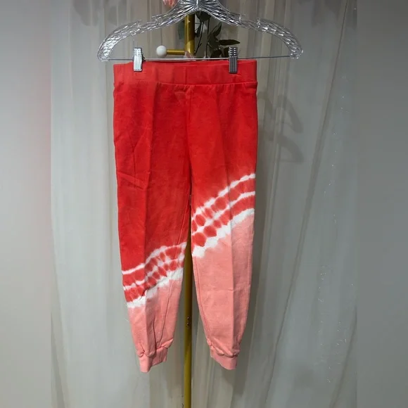 Central Park West Tie Dye Jogger Sweatpants Youth Medium Pink Red Lounge Pants