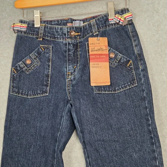 NEW Deadstock Levi's Girls 14 Side Tab Capri Jeans Low Rise Patch Pocket Y2K