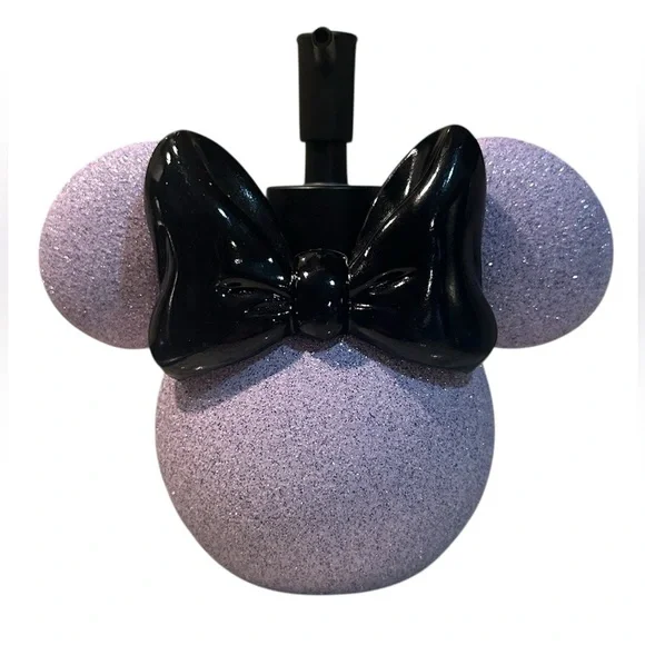 Disney Minnie Mouse Glitter Soap Dispenser Purple Black Bow Bathroom Decor
