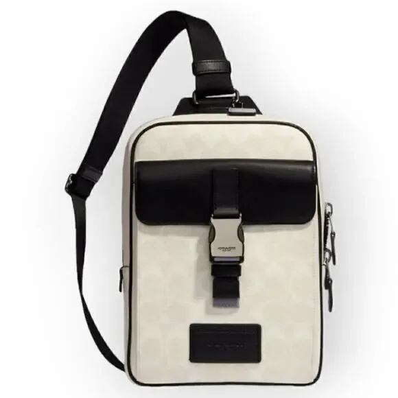 NWT COACH UNISEX Track Pack, Signature Canvas Genuine leather