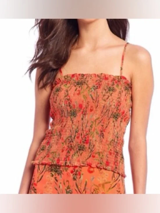 Gianni Bini | Orange Floral Summer Fully Smocked Lightweight Cami