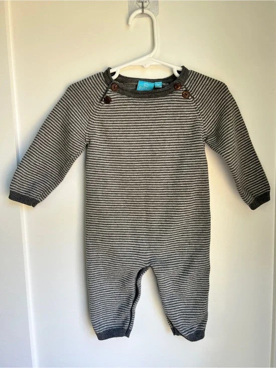 Bear Camp 12M Gray & White Striped Knit Romper