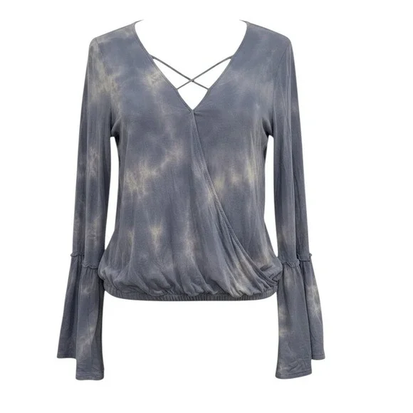 American‎ Eagle Soft & Sexy Top Blue Tie Dye Bell Sleeve Wrap - Medium