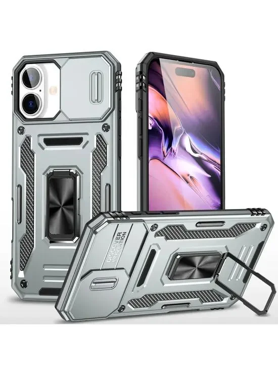 iPhone 14 Pro Max Military Grade Ring Holder Silver Case with Camera Lens Cover