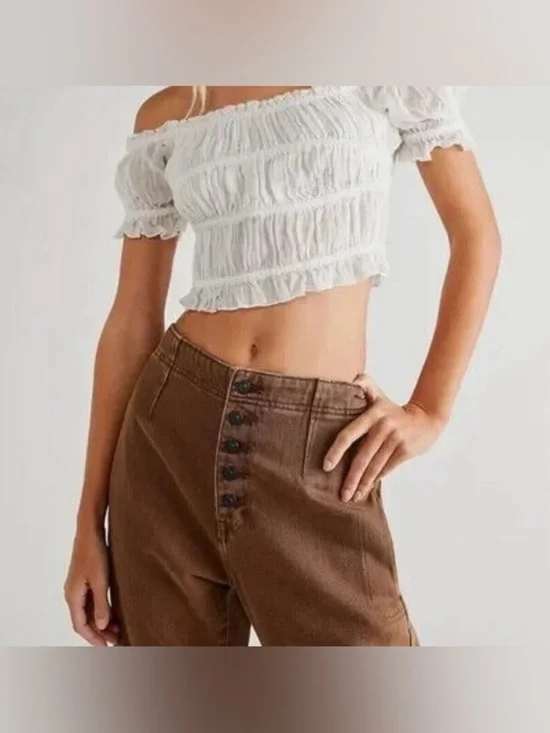 Free People Cheri Smocked Cotton Cottagecore Lightweight Top Size XS/S