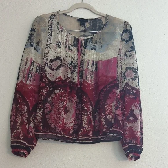 The Limited Silk Pullover Peasant Top Medium 100% Silk Boho Multicolor