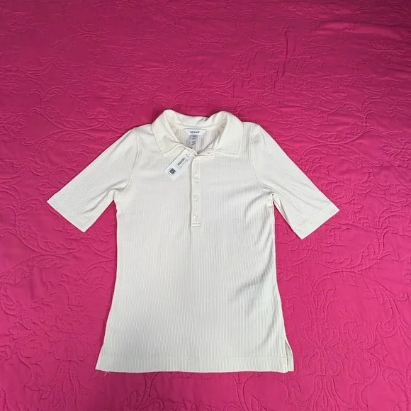 SPANX Ivory Ribbed Button-Up Top