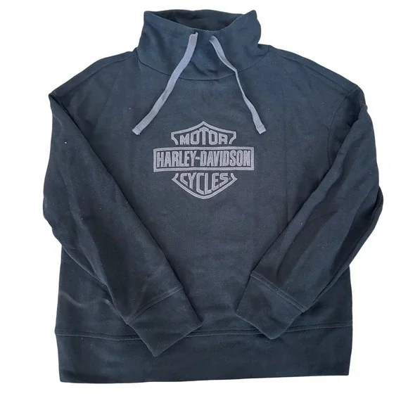 Harley-Davidson Womens Black Funnel Neck Embroidered Logo Sweatshirt Pullover‎