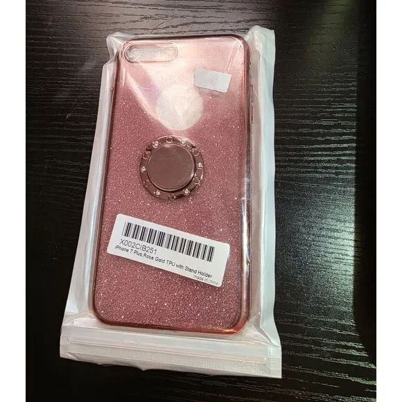 Rose Gold Glitter iPhone 7 Plus Case w/ Ring Stand Holder – New