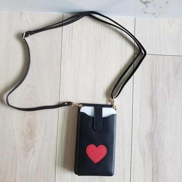 Peacocktion Phone Crossbody Wallet Case Universal Black Heart RFID Strap Holder