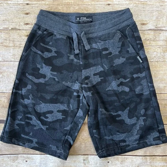 Buffalo David Bitton Evan Boys  Grey Camo‎ Slim Straight Knit Shorts Size 8