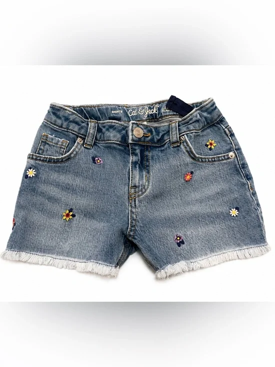 Cat & Jack Blue Denim Shorts with Embroidered Flowers