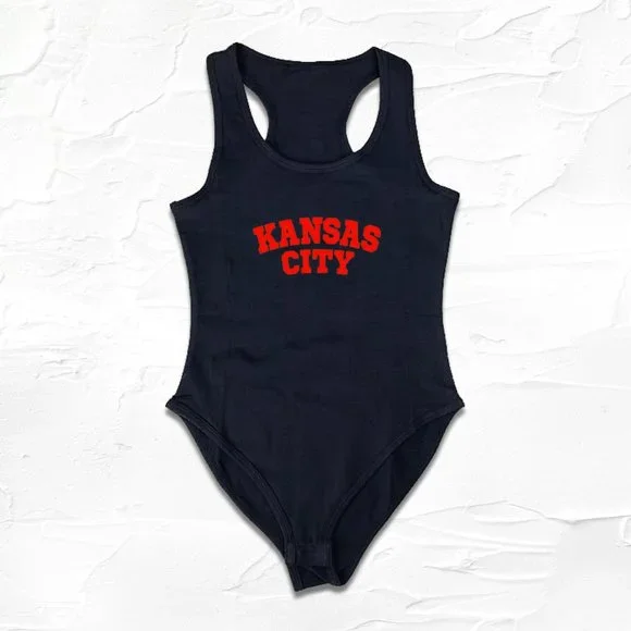 Womens Black/Red Kansas City Chiefs football Bodysuit