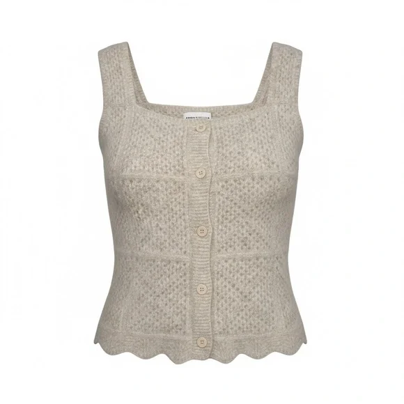 Women's Cream Fuzzy Knit Tank Top with Button Detail
