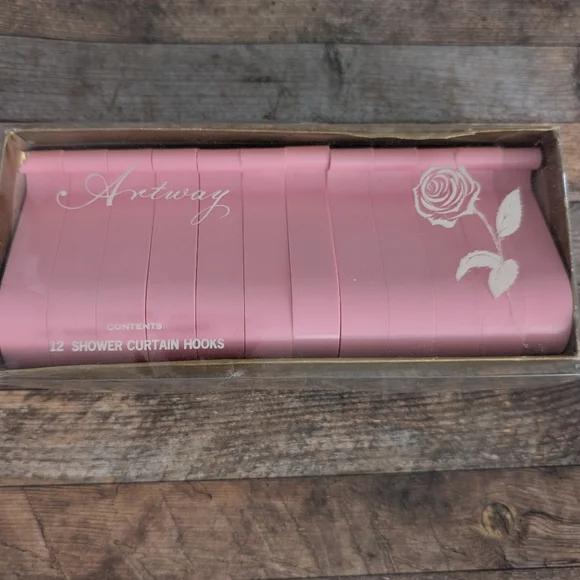 70s Vintage Artway Pink Shower Curtain Hooks NIP‎ MCM