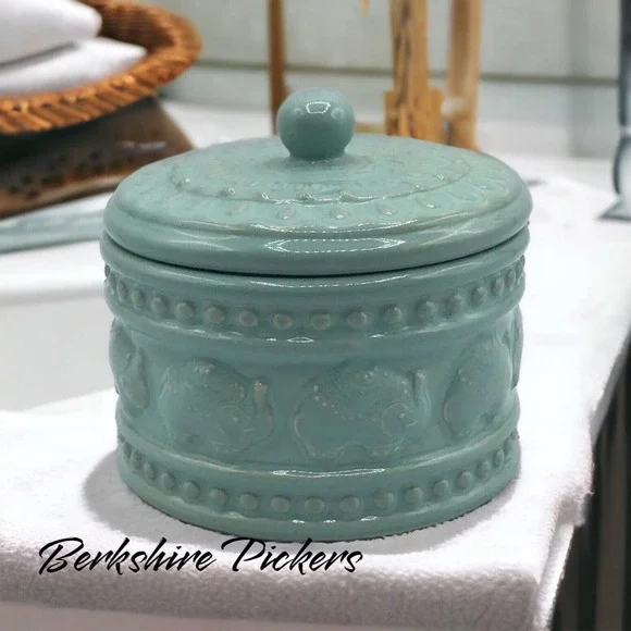 Cynthia Rowley Sand Elephant Trinket Jar Lid Apothecary Aztec Container Rare C28