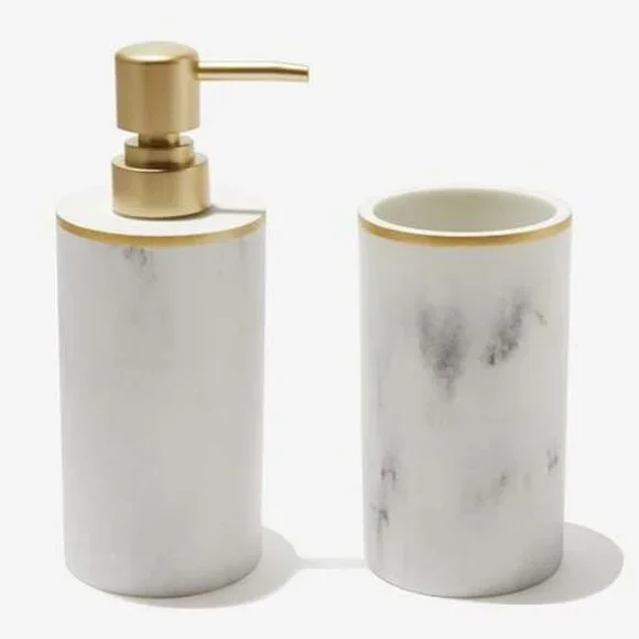 Sunday Citizen Resin Bath Set Unisex OS White Marble Gold Soap Dispenser Tumbler