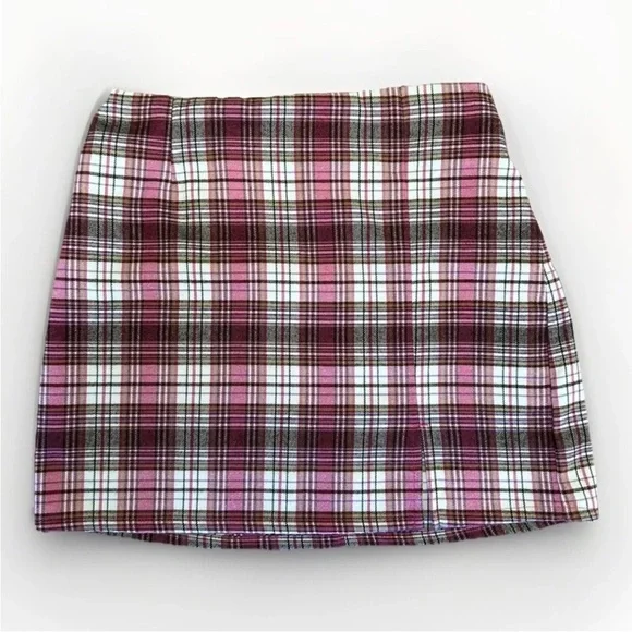 Art Class Mini Skirt Girls Flannel Plaid Brown Pink White Size XL (14/16) Target